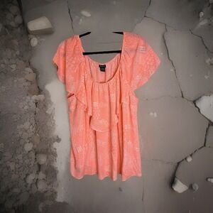 Torrid Coral Geometric Print Ruffle Front Flutter Sleeve Blouse Plus Size 2